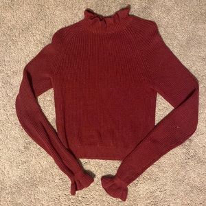Ruffle neck and sleeve crop sweater